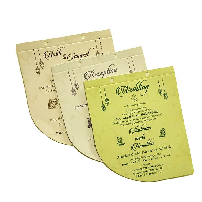 Green Floral MDF Wedding Invitation Card