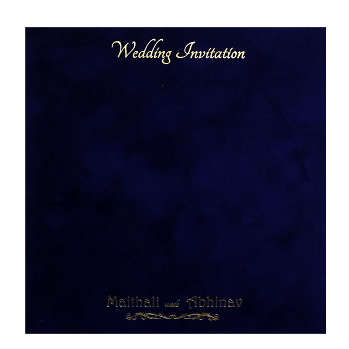 Dark Blue Velvet Padded Wedding Card