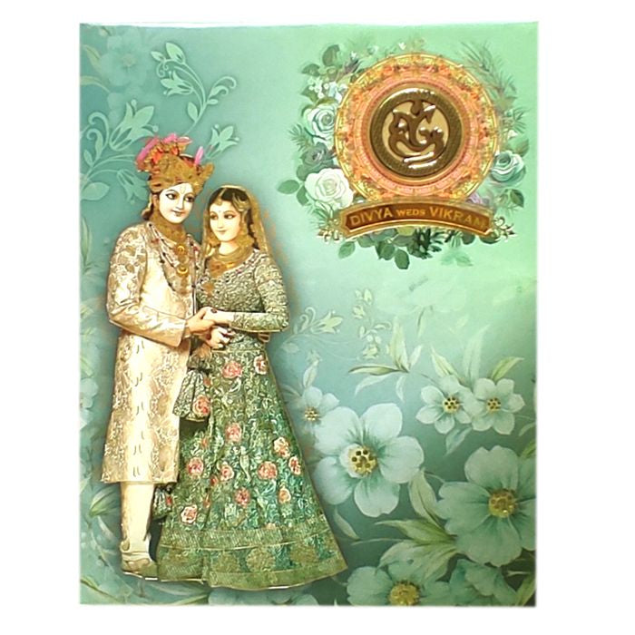 Green Bride Groom Padded Invitation Card