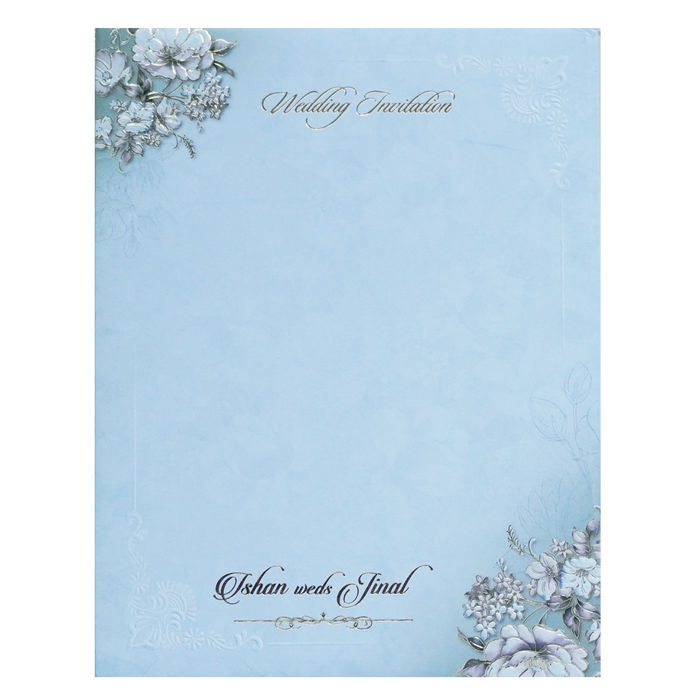 Light Blue Floral Padded Wedding Invitation Card
