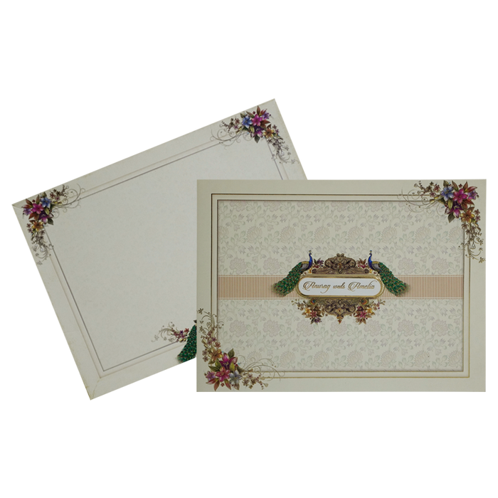 Cream Peacock Floral Invitation Card