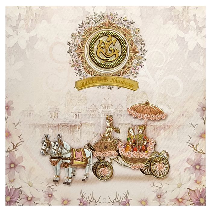 Pink Floral Chariot Nameplate Wedding Card