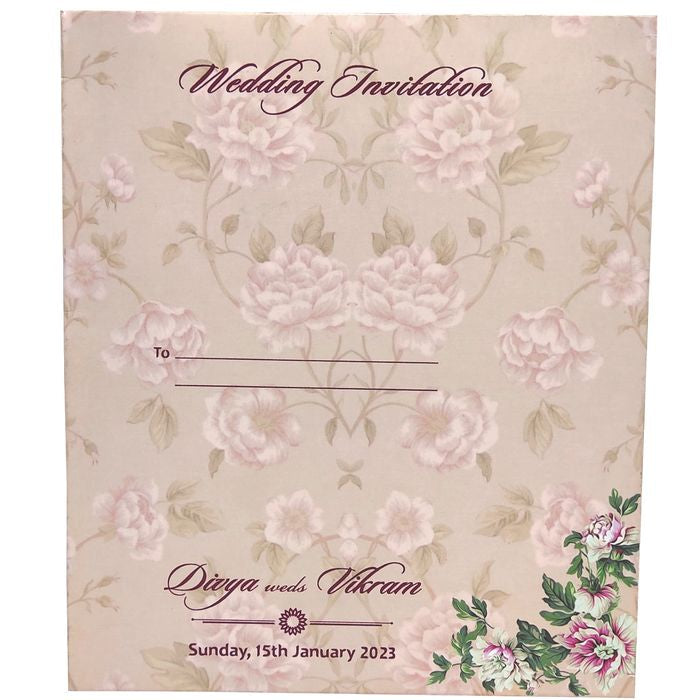 Cream Floral Laser Cut Invitation Card-KNKA8061