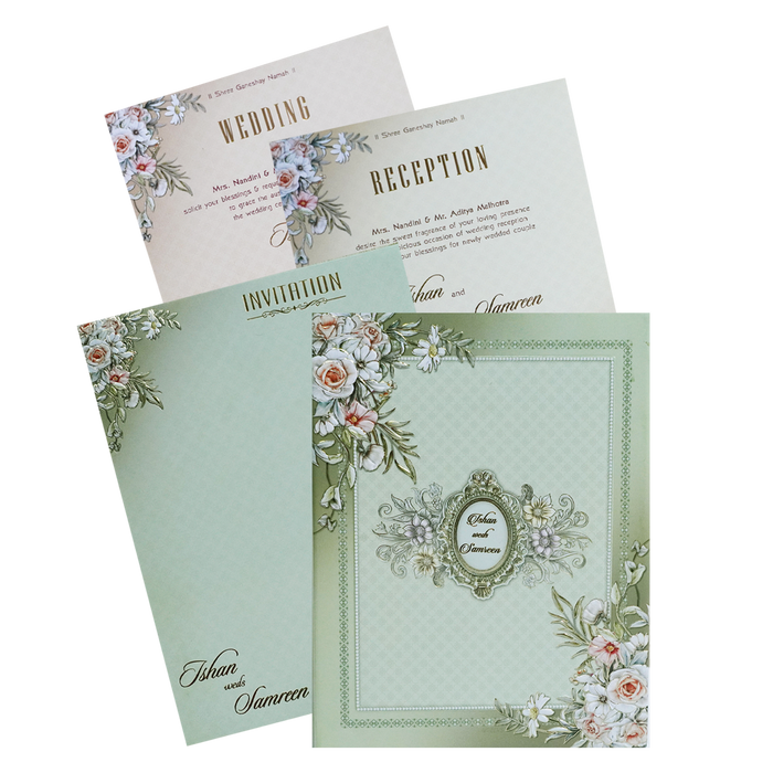 Light Green Padded Floral Wedding Invitation Card