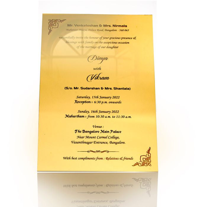 Gold Acrylic Floral Wedding Invitation Card