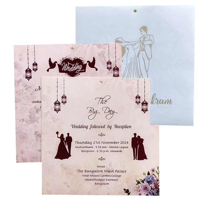 Peach Floral MDF Laser Cut Wedding Card