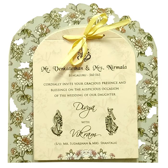 Green Floral MDF Invitation Card