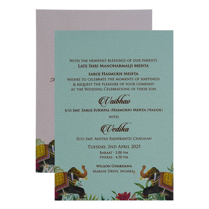 Cream Elephant and arch Padded Wedding Card