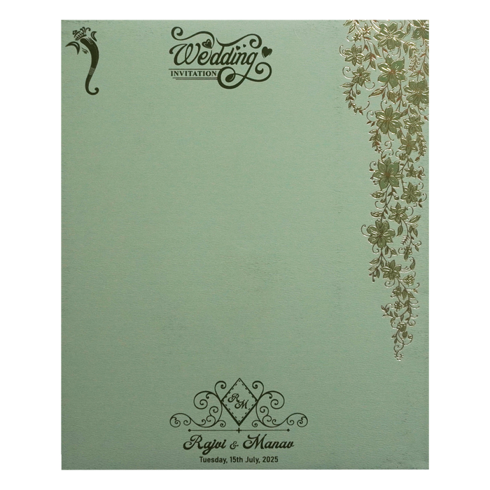 Pista Green Embossed Door Wedding Invitation