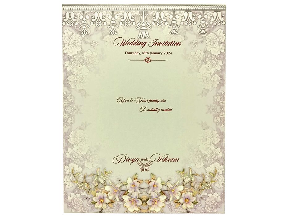 Lavender Floral Designer Padded Invitation Card-KNPO03AP