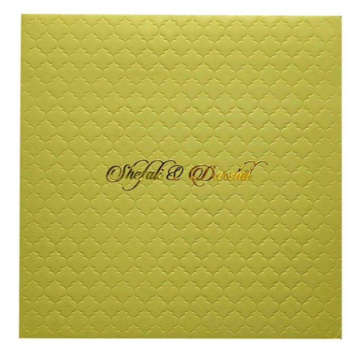 Olive Green Embossed Padded Wedding Card