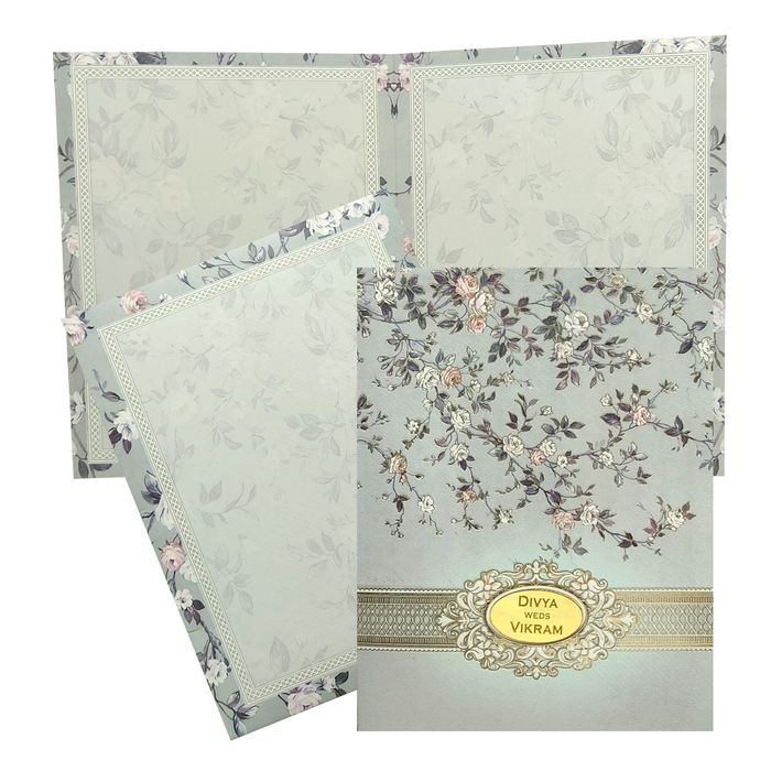 Grey Floral Nameplate Invitation Card