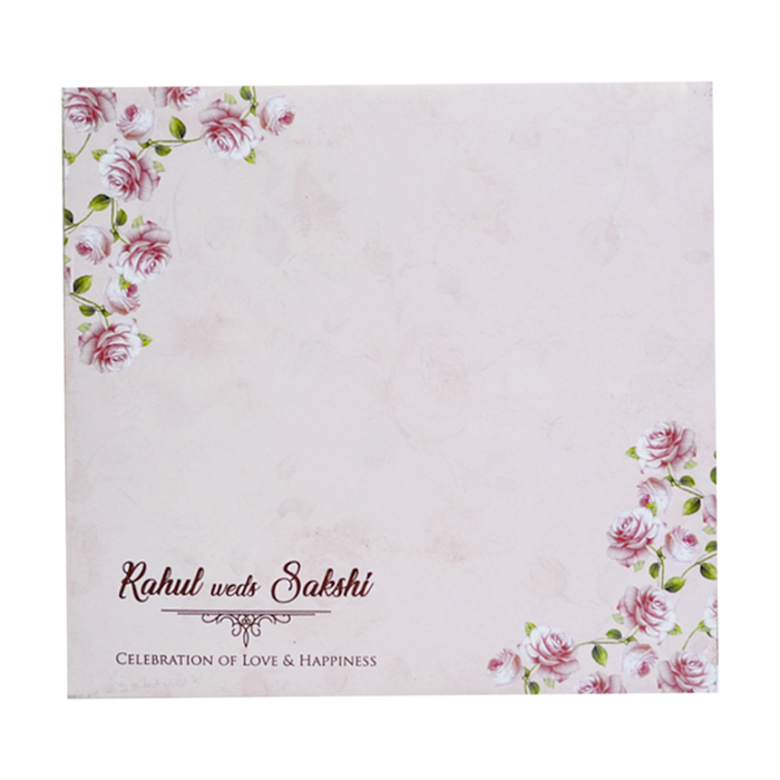 Pink Floral Laser Cut Nameplate Invitation Card