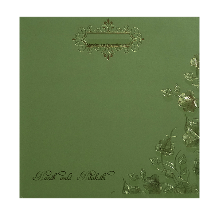 Olive Green Floral Wedding Card