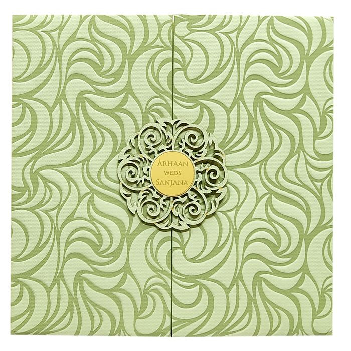 Green Embossed Padded Invitation Card