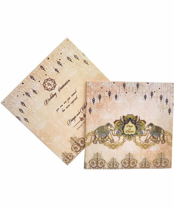 Floral Padded Scodix Wedding Card With Elephant Design-KNPO01ZE
