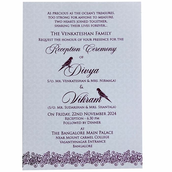 White Floral Single Sheet Invitation Card