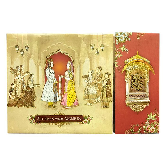 Sandal Maroon Door Padded Invitation Card