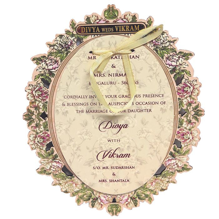 Cream Floral Laser Cut Invitation Card-KNKA8061