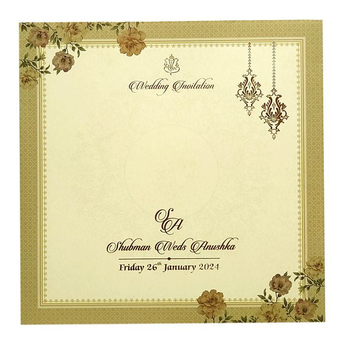 Brown Floral Nameplate Wedding Card