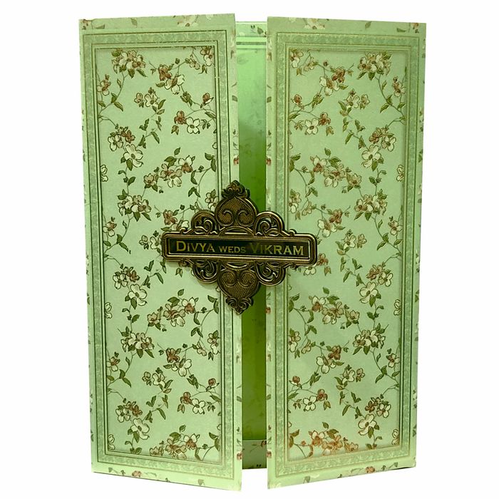 Green Floral Nameplate Door Invitation Card