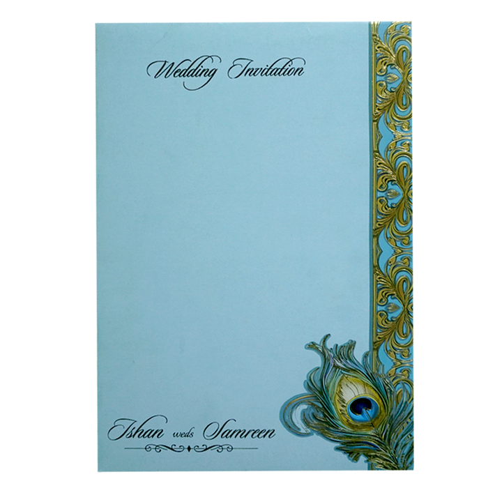 Pastel Blue Floral Peacock Padded Wedding Card
