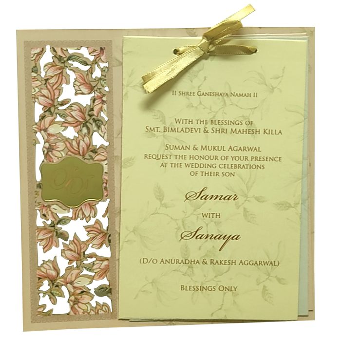Pink floral board cut invitation card