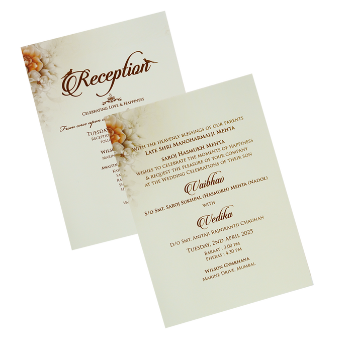 Cream Beige Floral Padded Nameplate Invitation Card