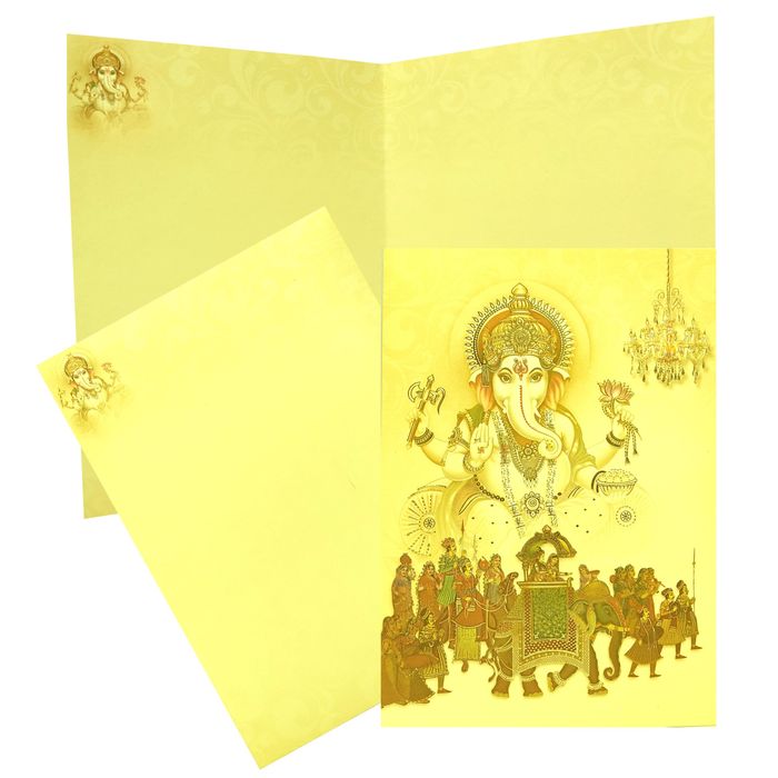 Uncoated Classic Ganesha With Baraat Designer Card-KNKC4040