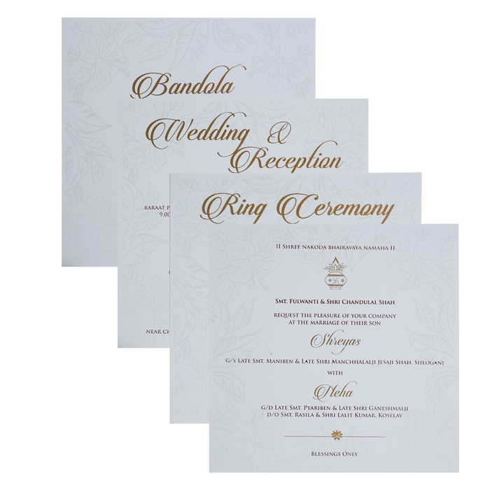 White Embossed Leaf Box Invitation Card
