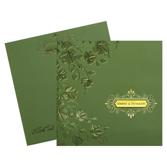 Olive Green Floral Wedding Card