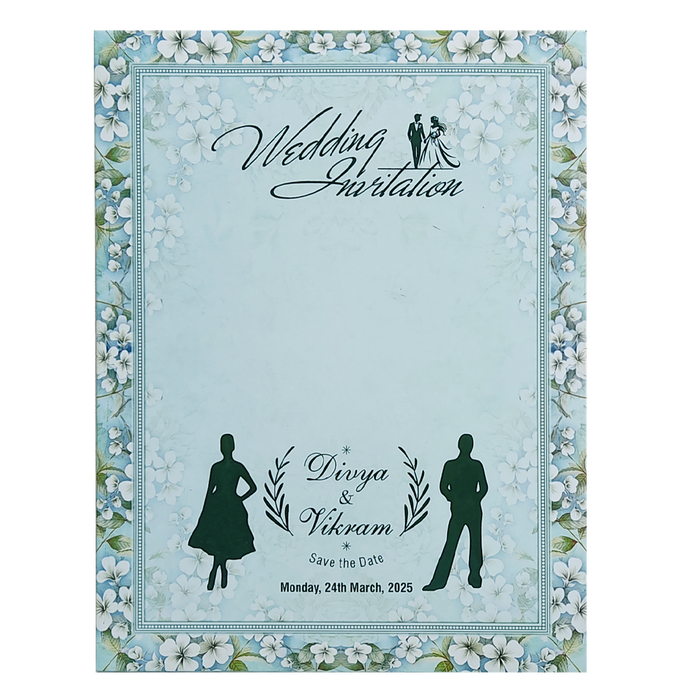 Blue Floral Door Padded Wedding Card