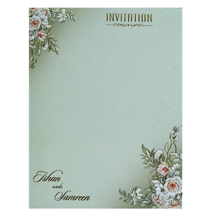 Light Green Padded Floral Wedding Invitation Card