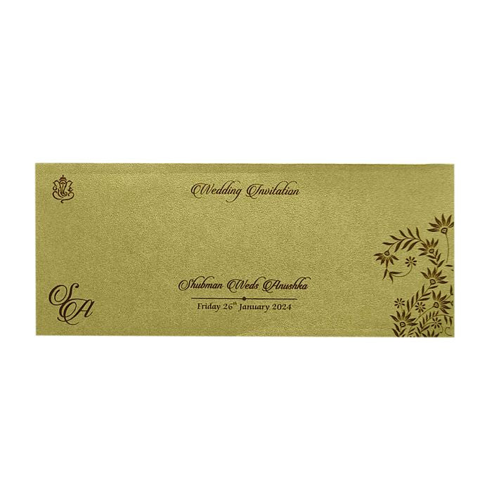 Brown Gold Ganesha Hindu Wedding Invitation Card