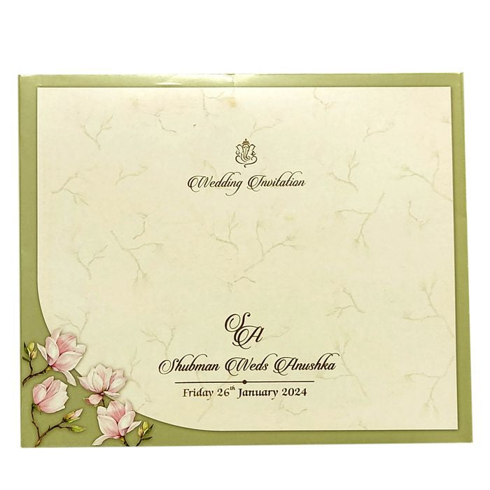 Green Floral MDF Wedding Invitation Card
