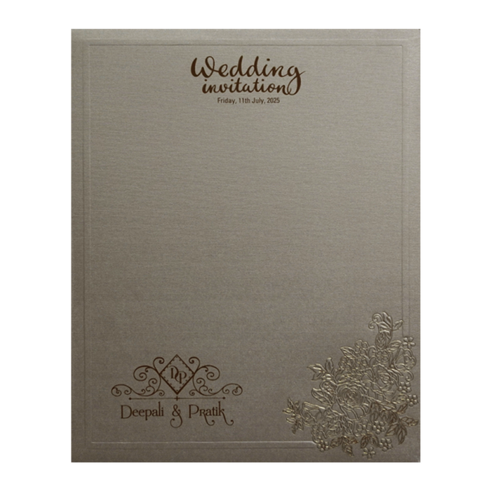 Ash Grey Laser Cut Padded Wedding Card