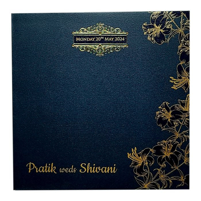 Blue Floral Nameplate Door Invitation Card