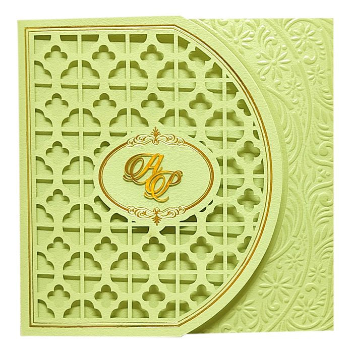 Pista Green Laser Cut Box Wedding Card