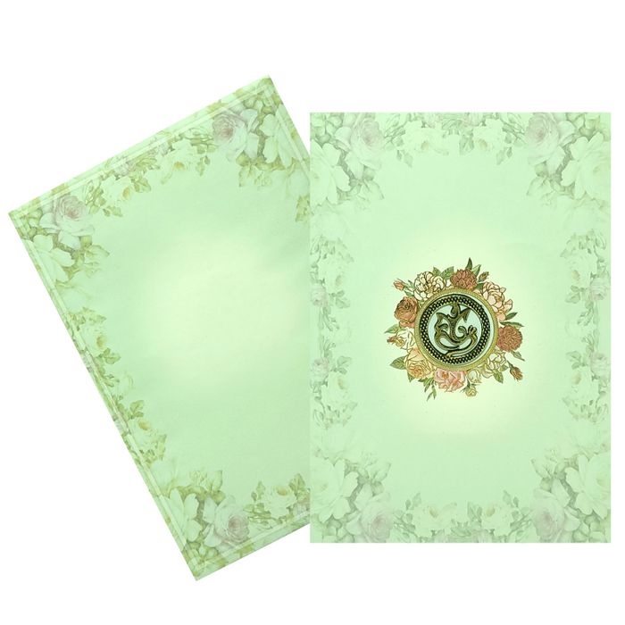Pastel Green Floral Offset Wedding Card With Ganesha Sticker-KNCP253G