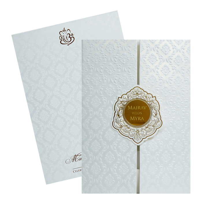 White Embossed Wedding Card Design