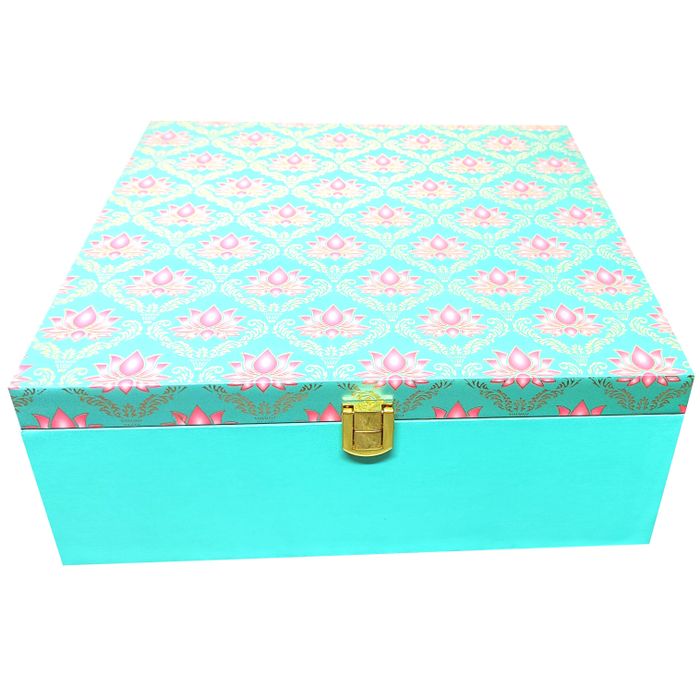 Green With Pink Floral Square Box Invitation-KBX0506