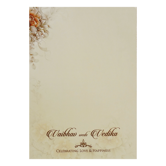 Cream Beige Floral Padded Nameplate Invitation Card
