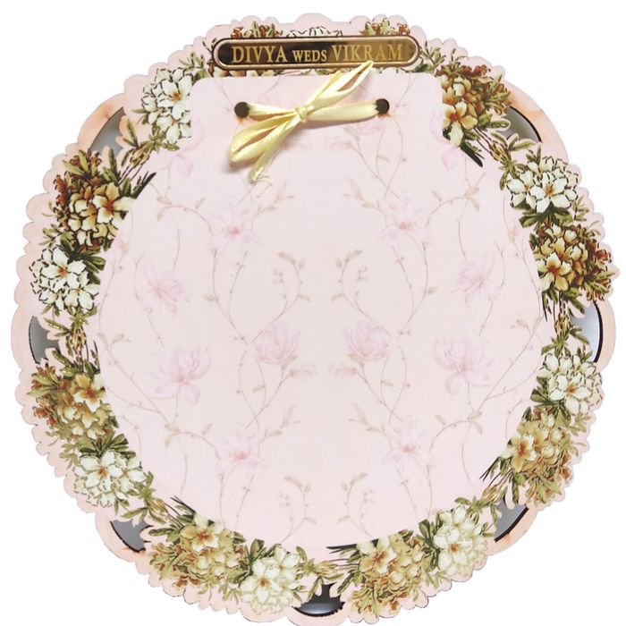 Pink Laser Cut MDF Board Wedding Card-KNKA8059