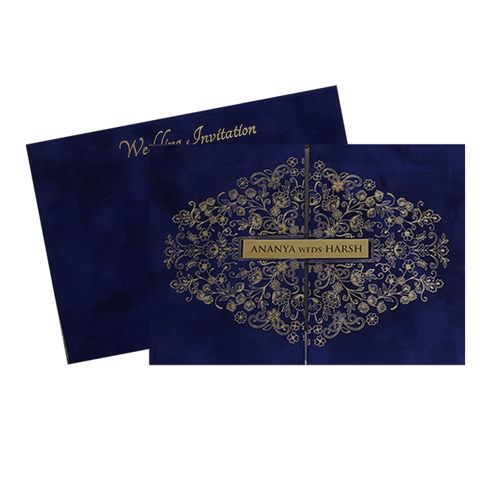 Royal Blue Velvet Padded Wedding Card