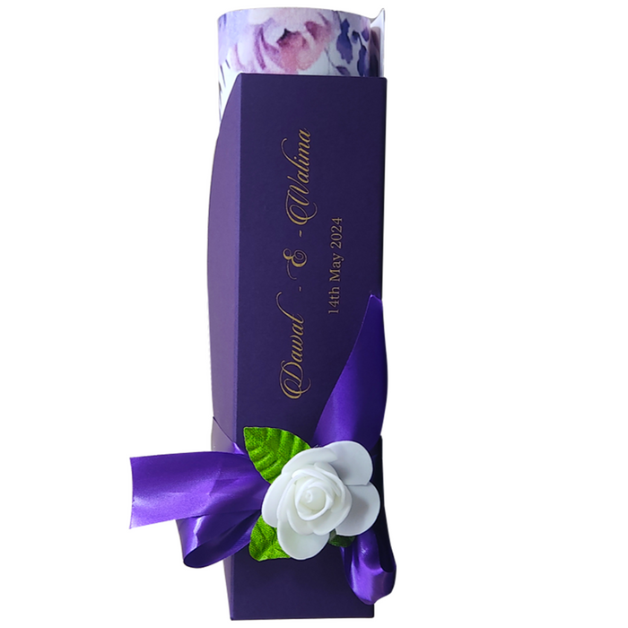 Violet Floral Scroll Invitation Card
