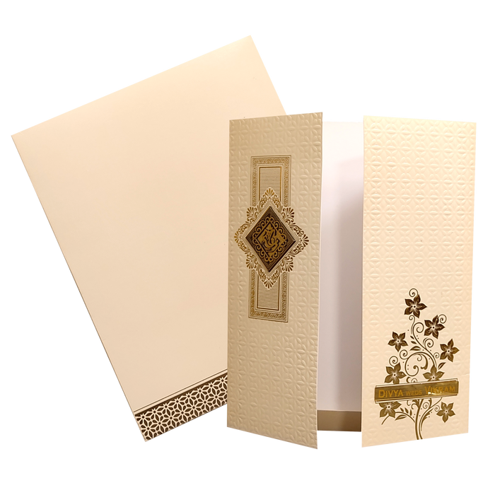Cream Embossed Nameplate Marriage Card