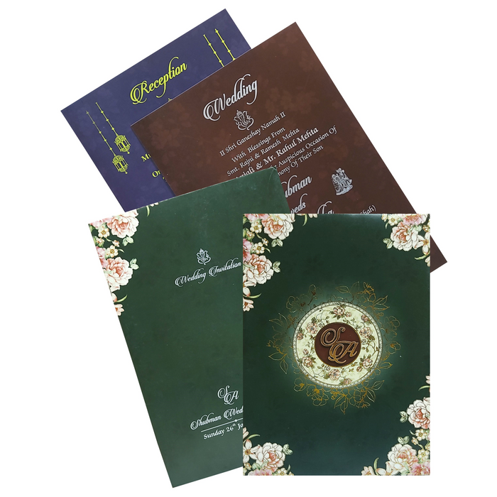 Green Floral Box Wedding Card