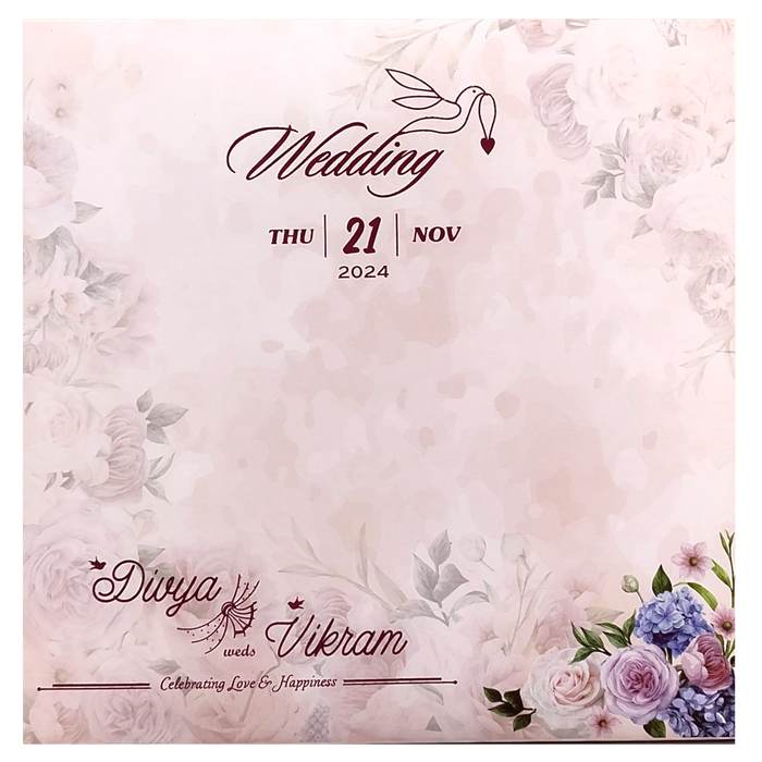 Peach Floral MDF Laser Cut Wedding Card