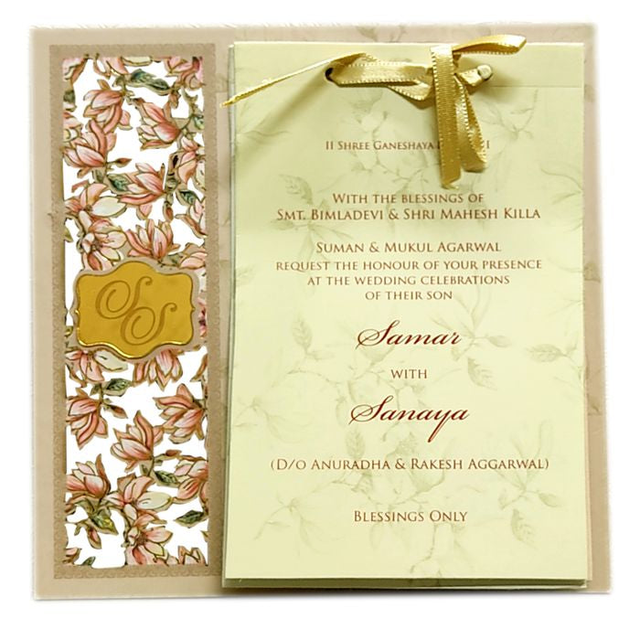 Pink Floral Laser Cut MDF Invitation Card