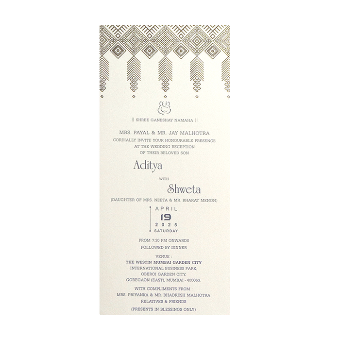 White Silver Single Sheet Invitation